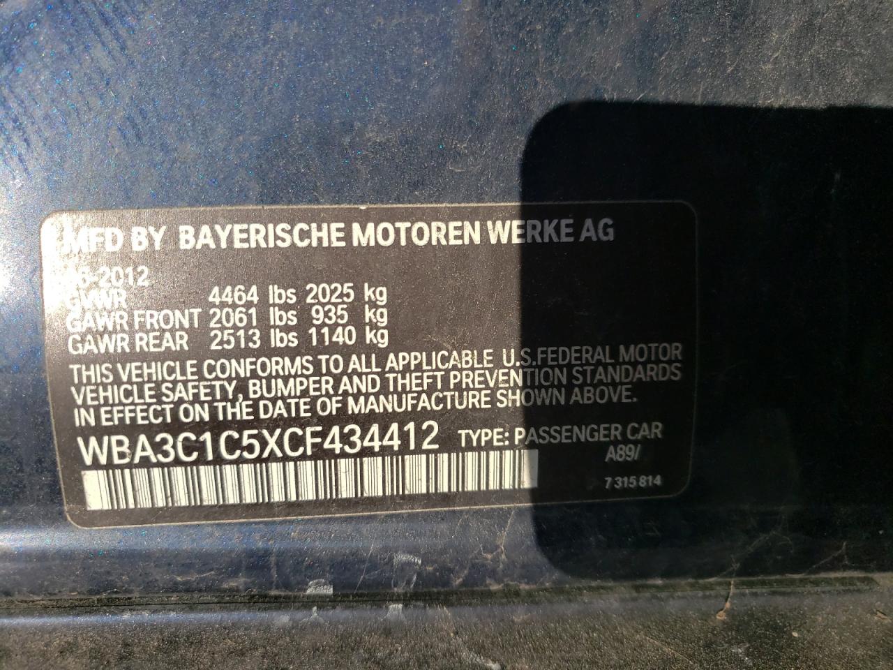 Photo 10 from auction – 2012 BMW 328 I SULE with VIN WBA3C1C5XCF434412