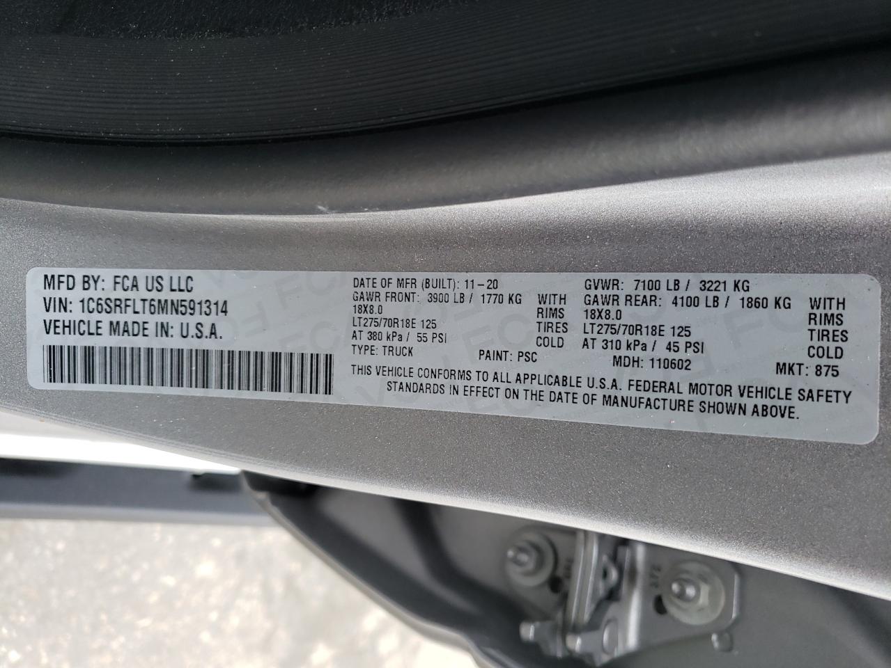 Photo 10 from auction – 2021 RAM 1500 REBEL with VIN 1C6SRFLT6MN591314