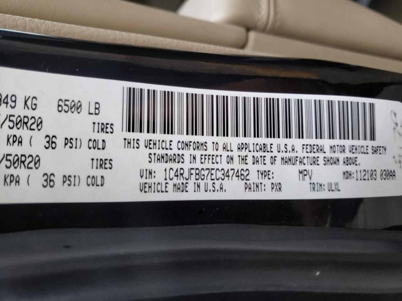 Photo 10 from auction – 2014 JEEP GRAND CHER with VIN 1C4RJFBG7EC347462
