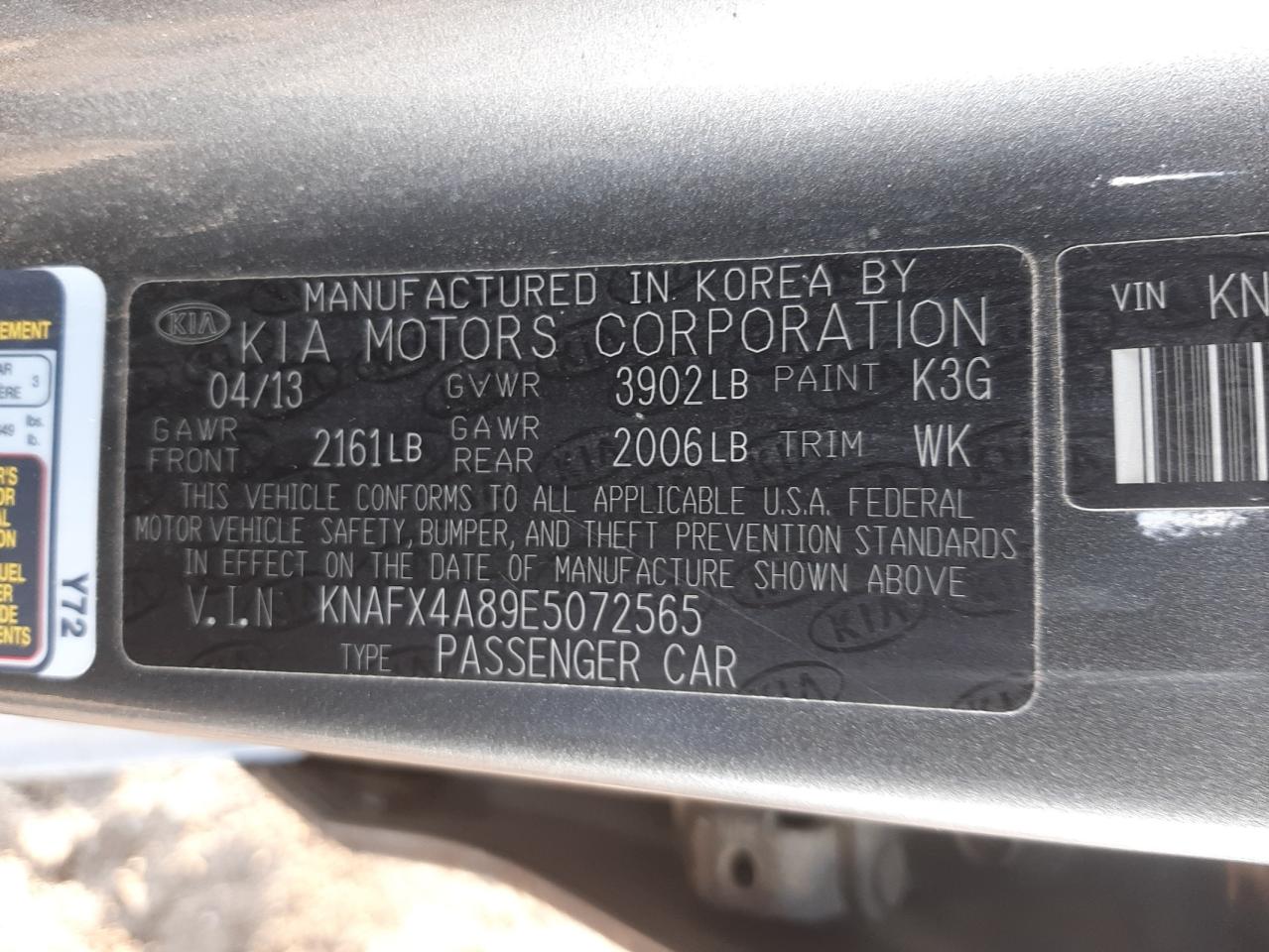 Photo 10 from auction – 2014 KIA FORTE EX with VIN KNAFX4A89E5072565