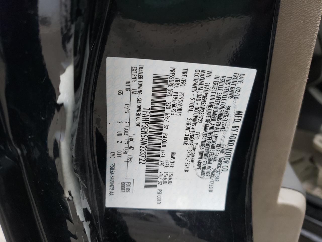 Photo 10 from auction – 2010 FORD FOCUS S with VIN 1FAHP3EN5AW233722