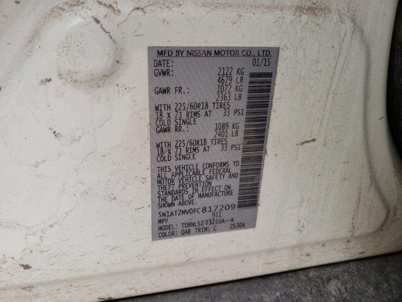 Photo 10 from auction – 2015 NISSAN ROGUE S with VIN 5N1AT2MV0FC817209