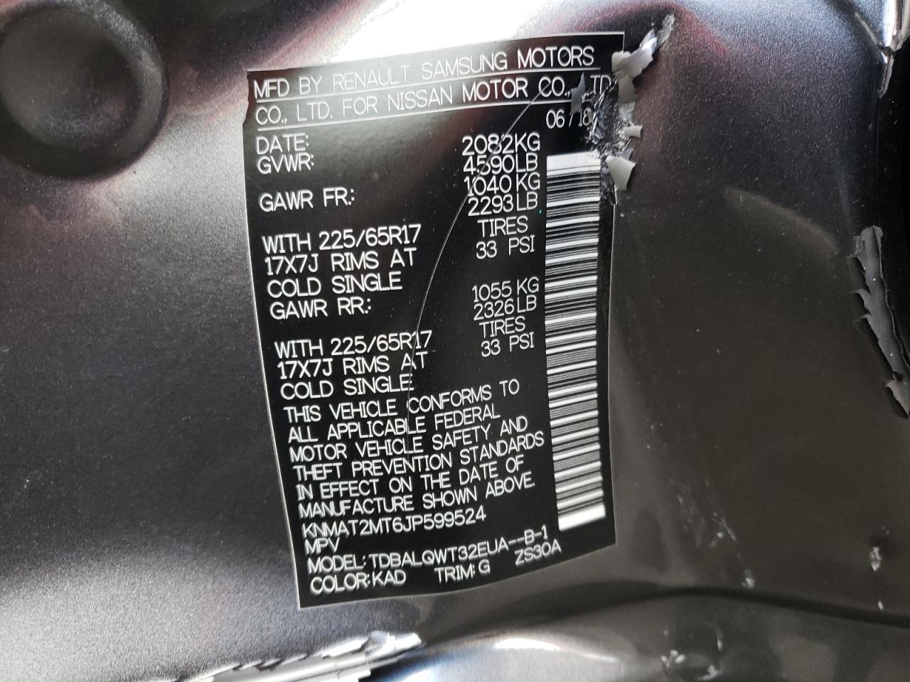 Photo 10 from auction – 2018 NISSAN ROGUE S with VIN KNMAT2MT6JP599524