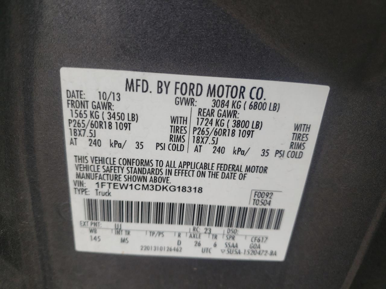 Photo 10 from auction – 2013 FORD F150 SUPER with VIN 1FTEW1CM3DKG18318