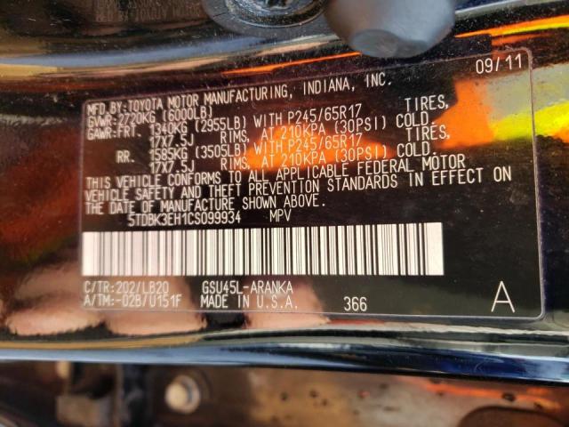 Photo 10 from auction – 2012 TOYOTA HIGHLANDER with VIN 5TDBK3EH1CS099934