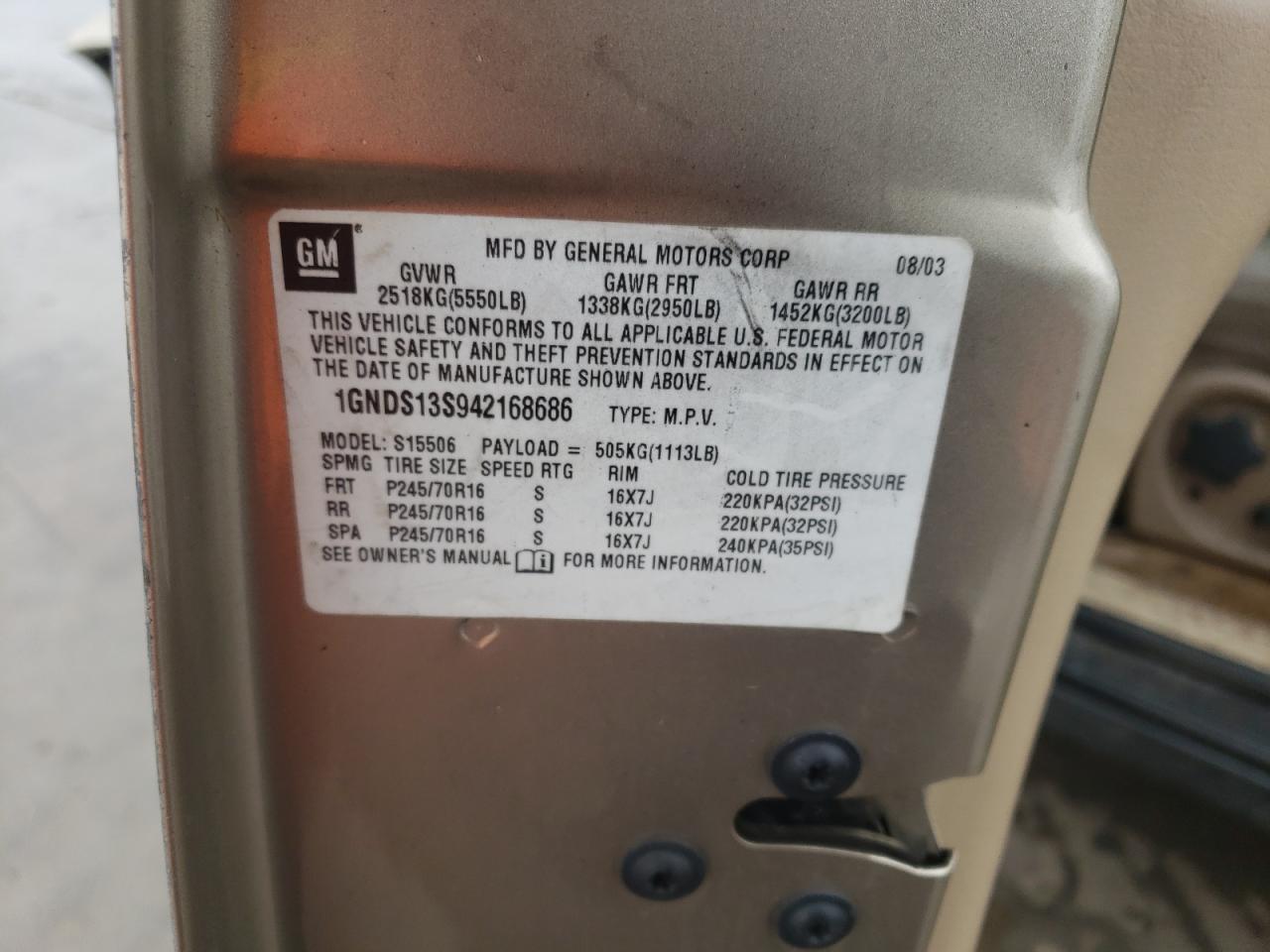 Photo 10 from auction – 2004 CHEVROLET TRAILBLAZE with VIN 1GNDS13S942168686