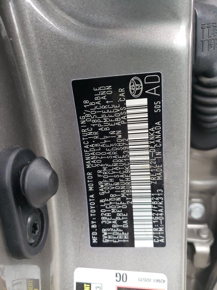 Photo 10 from auction – 2019 TOYOTA COROLLA L with VIN 2T1BURHE9KC153972