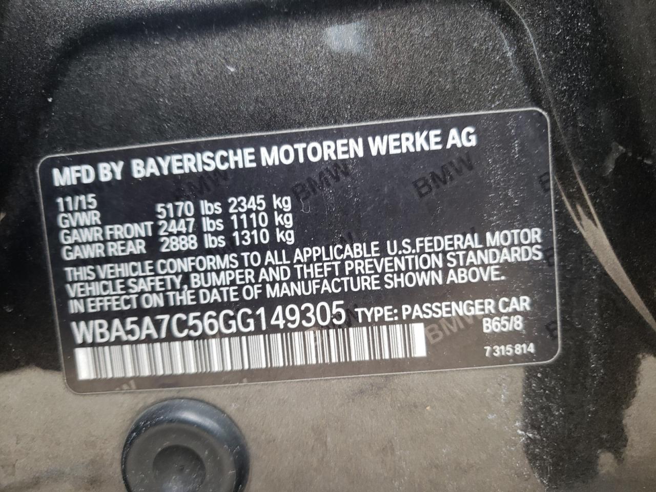 Photo 10 from auction – 2016 BMW 528 XI with VIN WBA5A7C56GG149305