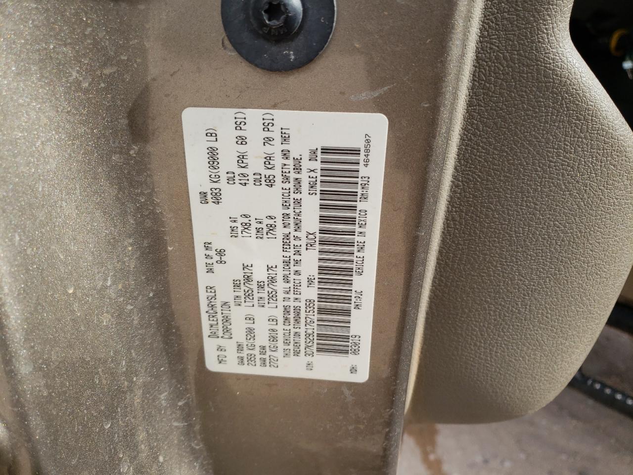 Фото 10 с аукциона – 2007 DODGE RAM 2500 с VIN 3D7KS29C17G715358