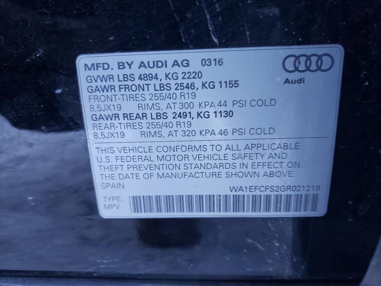 Photo 10 from auction – 2016 AUDI Q3 PREMIUM with VIN WA1EFCFS2GR021219