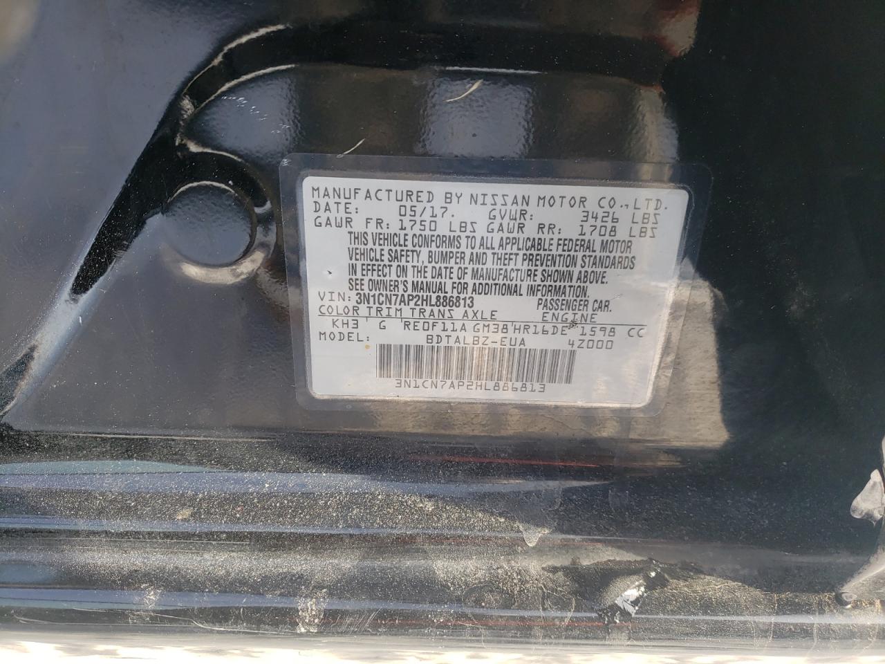 Photo 10 from auction – 2017 NISSAN VERSA S with VIN 3N1CN7AP2HL886813