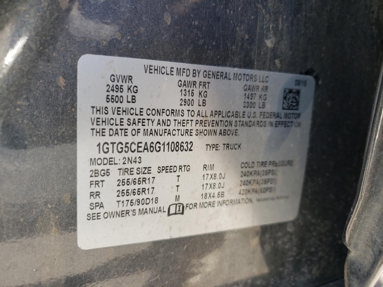 Photo 10 from auction – 2016 GMC CANYON SLE with VIN 1GTG5CEA6G1108632