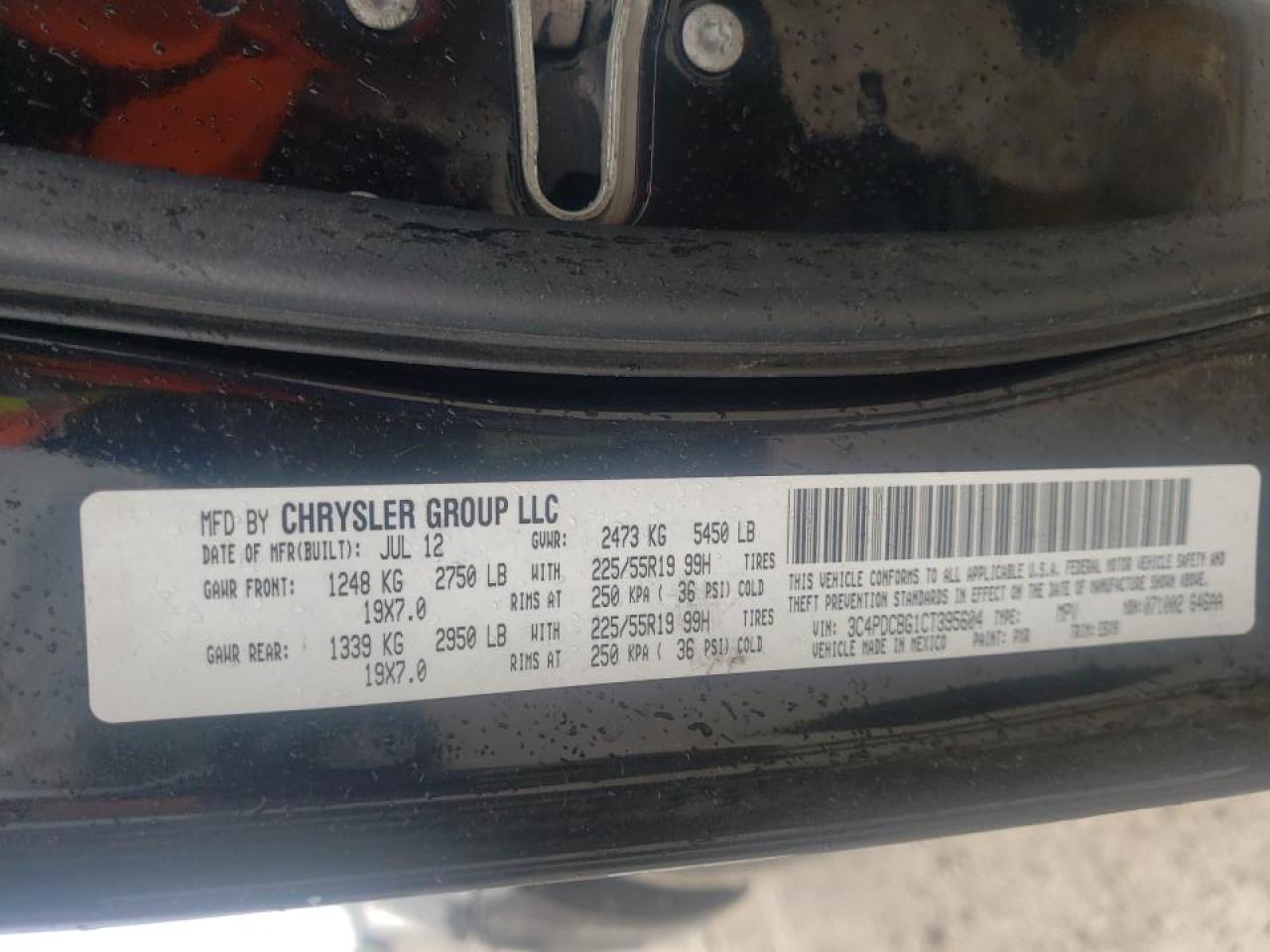 Photo 10 from auction – 2012 DODGE JOURNEY SX with VIN 3C4PDCBG1CT395604