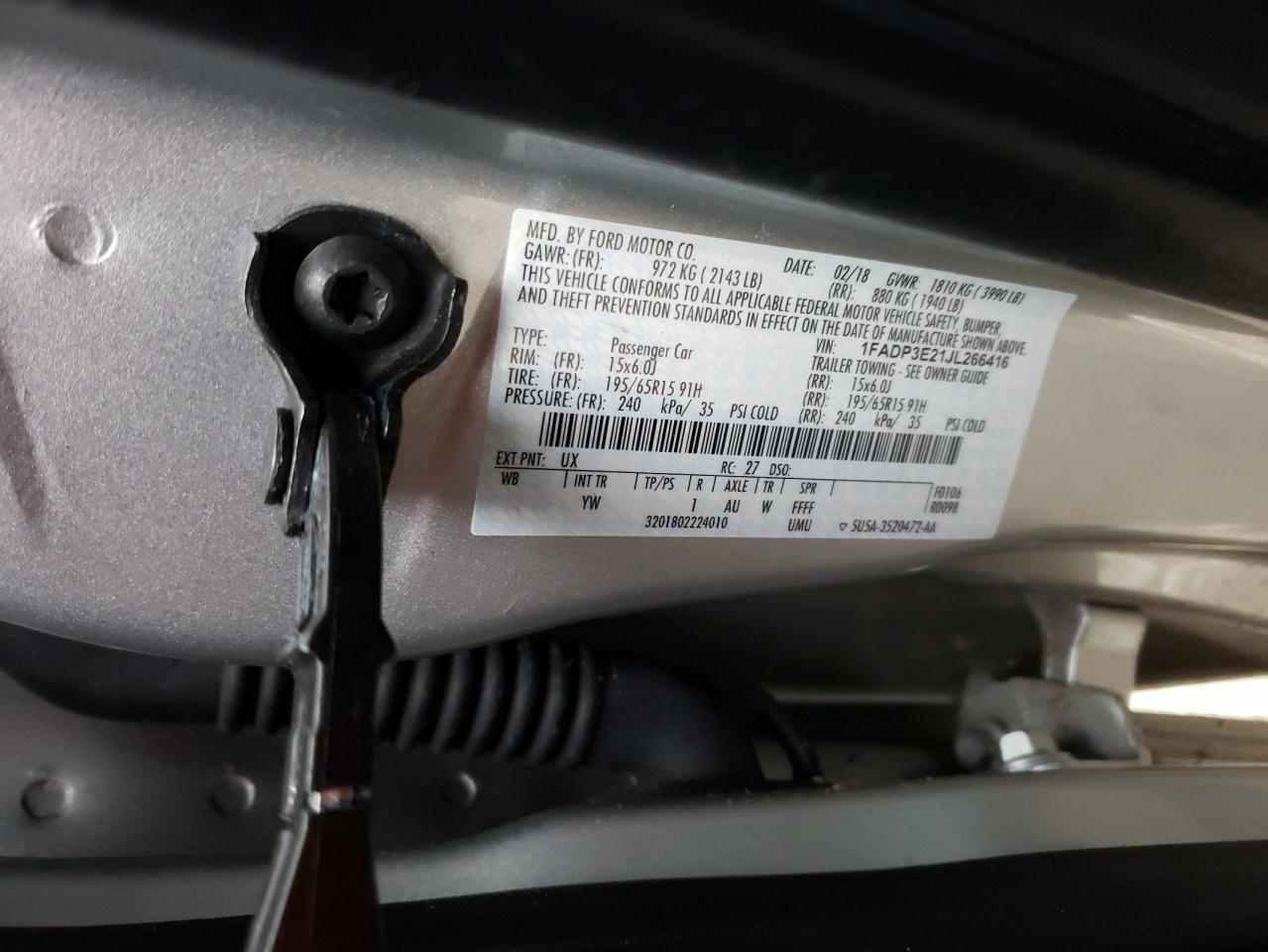 Photo 10 from auction – 2018 FORD FOCUS S with VIN 1FADP3E21JL266416