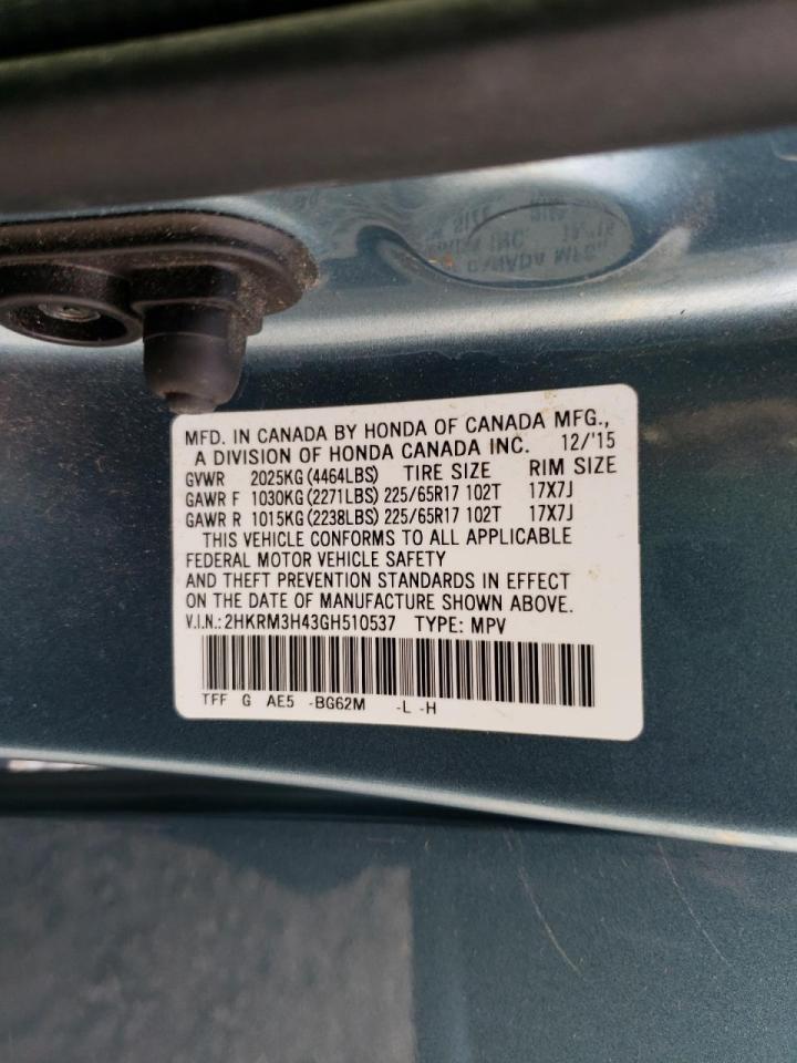 Photo 10 from auction – 2016 HONDA CR-V SE with VIN 2HKRM3H43GH510537