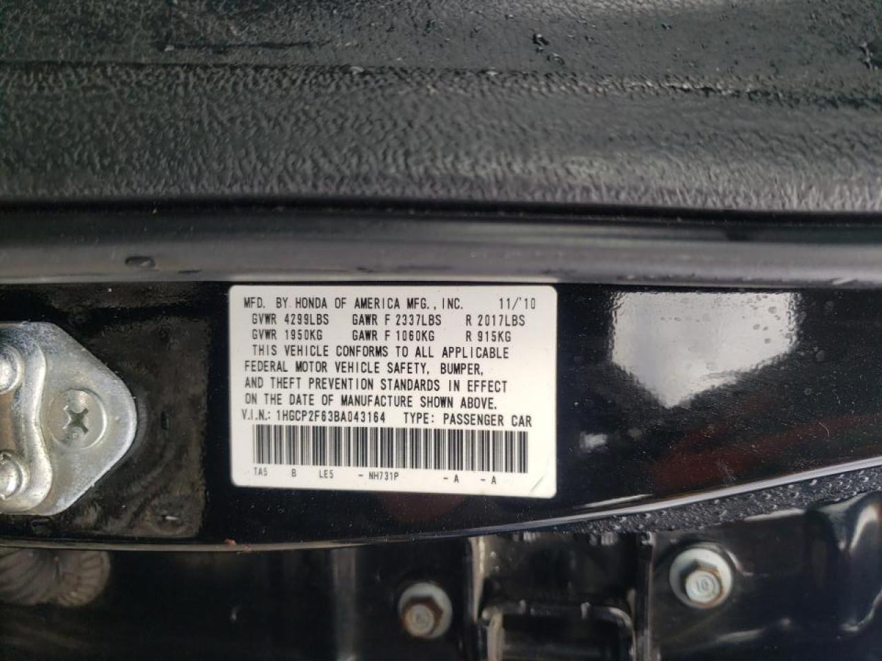 Photo 10 from auction – 2011 HONDA ACCORD SE with VIN 1HGCP2F63BA043164