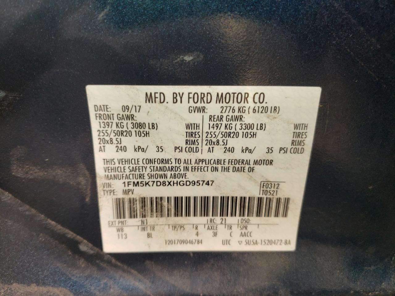 Photo 10 from auction – 2017 FORD EXPLORER X with VIN 1FM5K7D8XHGD95747