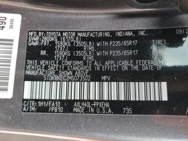 Photo 10 from auction – 2021 TOYOTA SIENNA LE with VIN 5TDKRKEC2MS073502