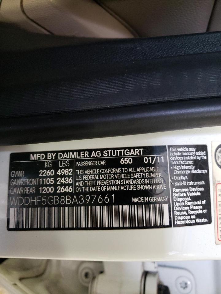 Photo 10 from auction – 2011 MERCEDES-BENZ E 350 with VIN WDDHF5GB8BA397661