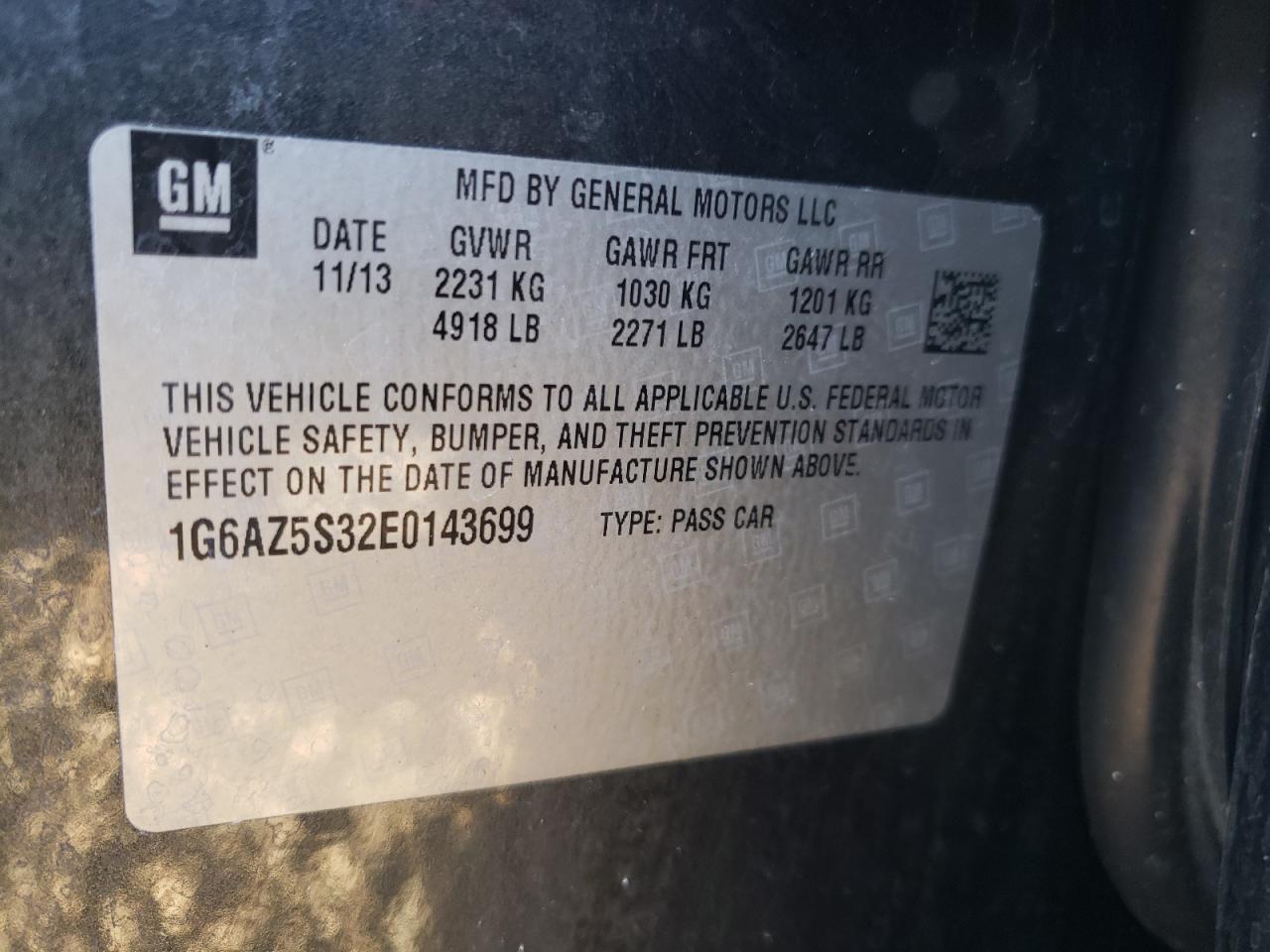 Photo 10 from auction – 2014 CADILLAC CTS PREMIU with VIN 1G6AZ5S32E0143699