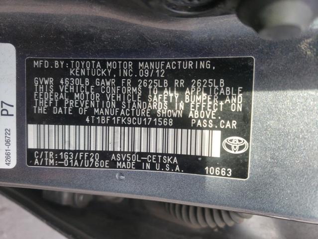 Photo 10 from auction – 2012 TOYOTA CAMRY BASE with VIN 4T1BF1FK9CU171568