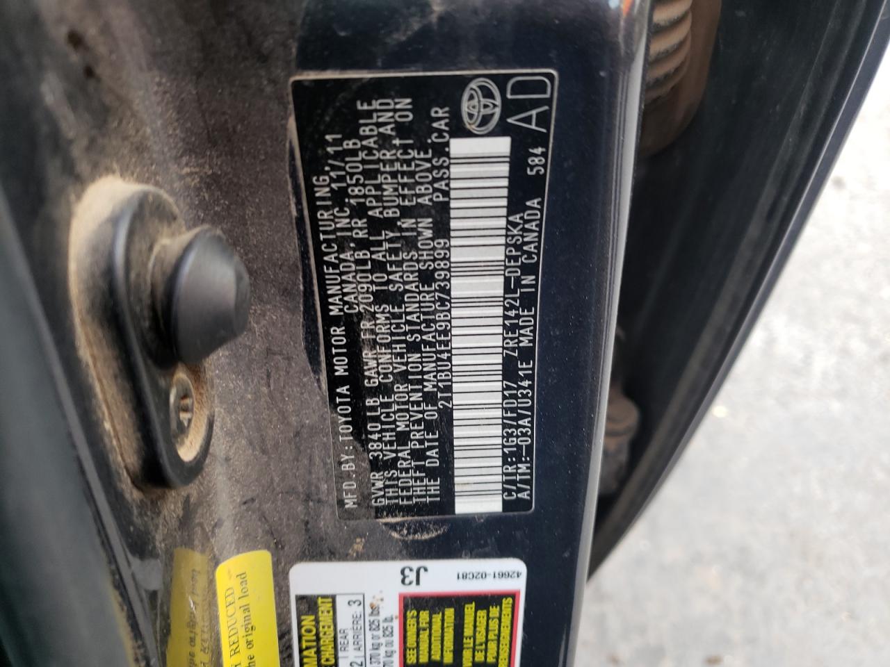 Photo 10 from auction – 2011 TOYOTA COROLLA with VIN 2T1BU4EE9BC739899