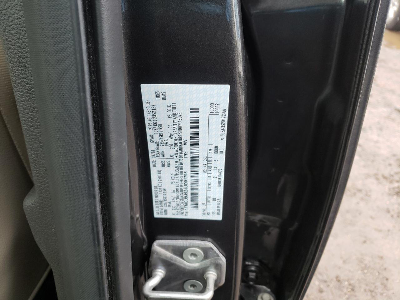 Photo 10 from auction – 2018 FORD ESCAPE TIT with VIN 1FMCU9J92JUD01796