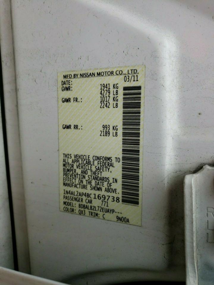 Photo 10 from auction – 2011 NISSAN ALTIMA BAS with VIN 1N4AL2AP4BC169738