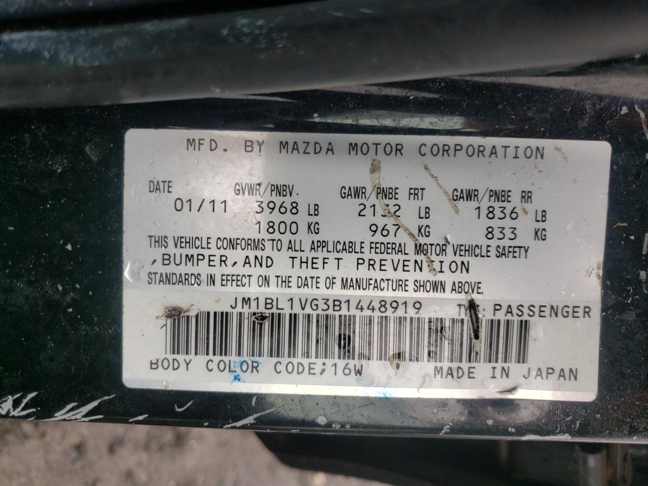 Photo 10 from auction – 2011 MAZDA 3 I with VIN JM1BL1VG3B1448919