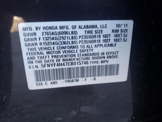 Photo 10 from auction – 2012 HONDA PILOT EX with VIN 5FNYF4H47CB015746