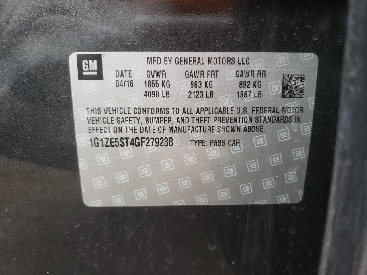 Photo 10 from auction – 2016 CHEVROLET MALIBU with VIN 1G1ZE5ST4GF279238