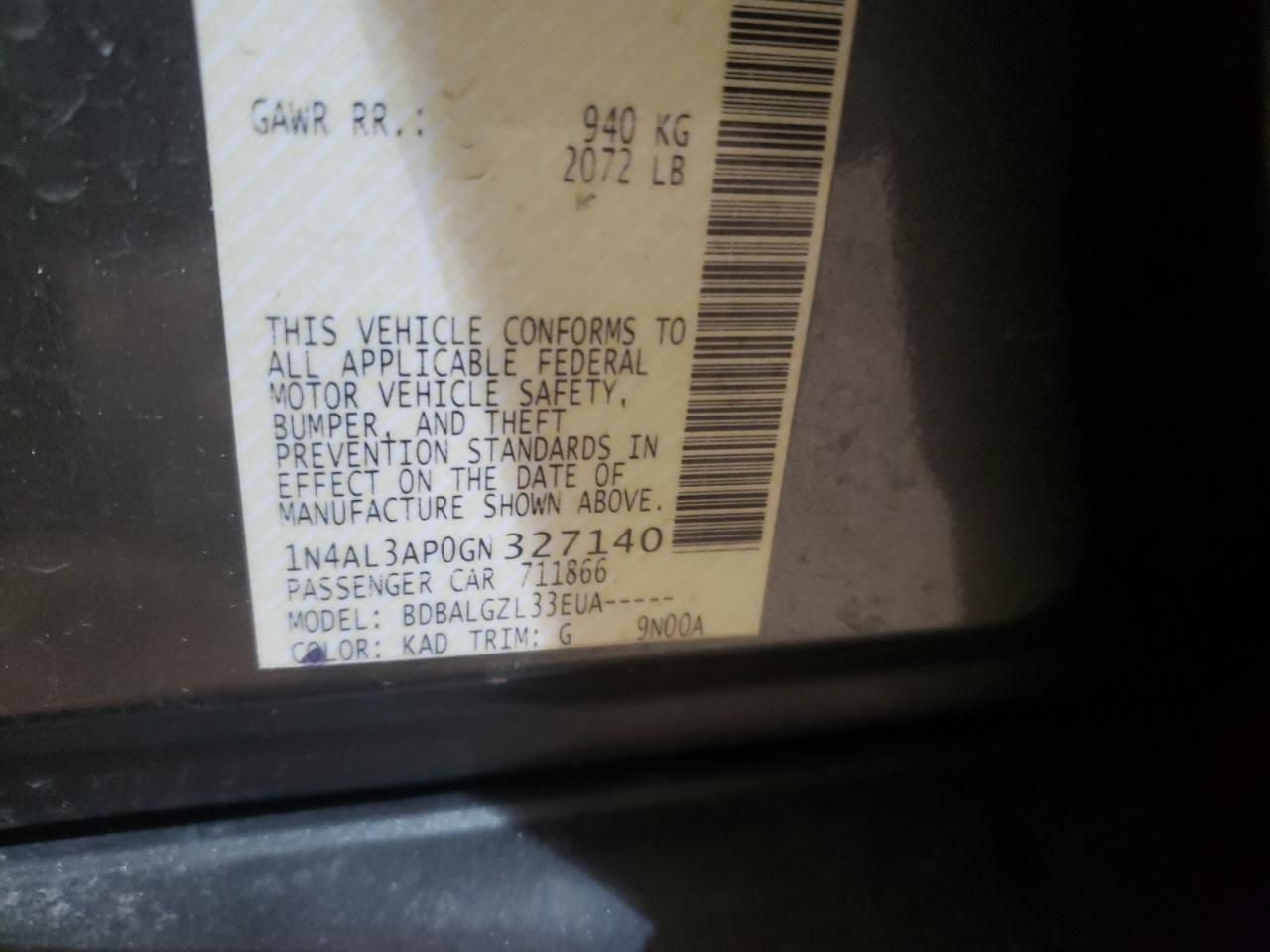 Photo 10 from auction – 2016 NISSAN ALTIMA 2.5 with VIN 1N4AL3AP0GN327140