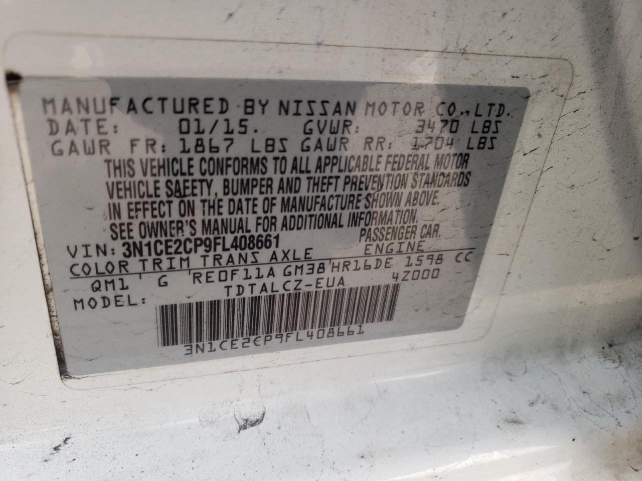 Photo 10 from auction – 2015 NISSAN VERSA NOTE with VIN 3N1CE2CP9FL408661