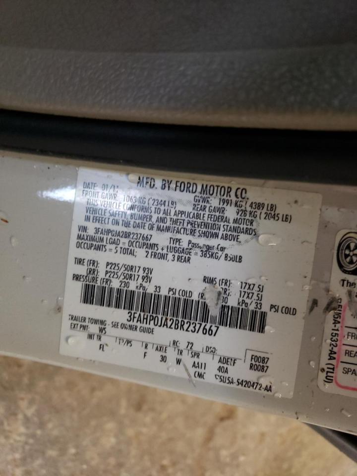 Photo 10 from auction – 2011 FORD FUSION SEL with VIN 3FAHP0JA2BR237667