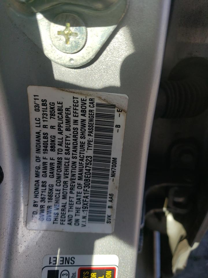 Photo 10 from auction – 2011 HONDA CIVIC VP with VIN 19XFA1F30BE047523