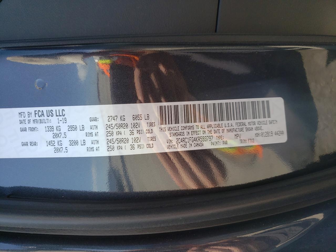 Photo 10 from auction – 2019 CHRYSLER PACIFICA T with VIN 2C4RC1FG4KR593797