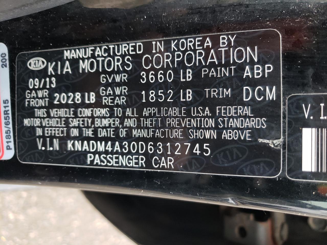 Photo 10 from auction – 2013 KIA RIO LX with VIN KNADM4A30D6312745