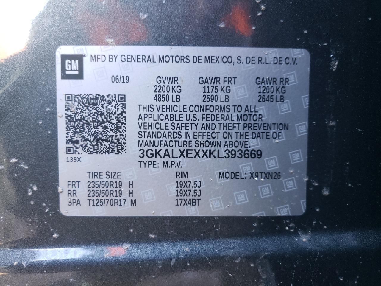 Photo 10 from auction – 2019 GMC TERRAIN DE with VIN 3GKALXEXXKL393669
