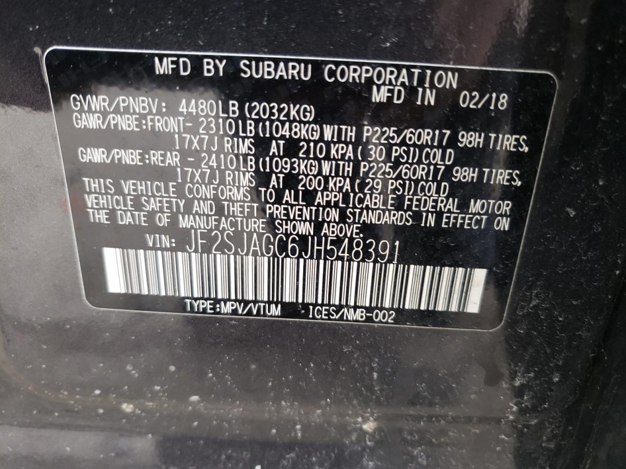 Photo 10 from auction – 2018 SUBARU FORESTER 2 with VIN JF2SJAGC6JH548391