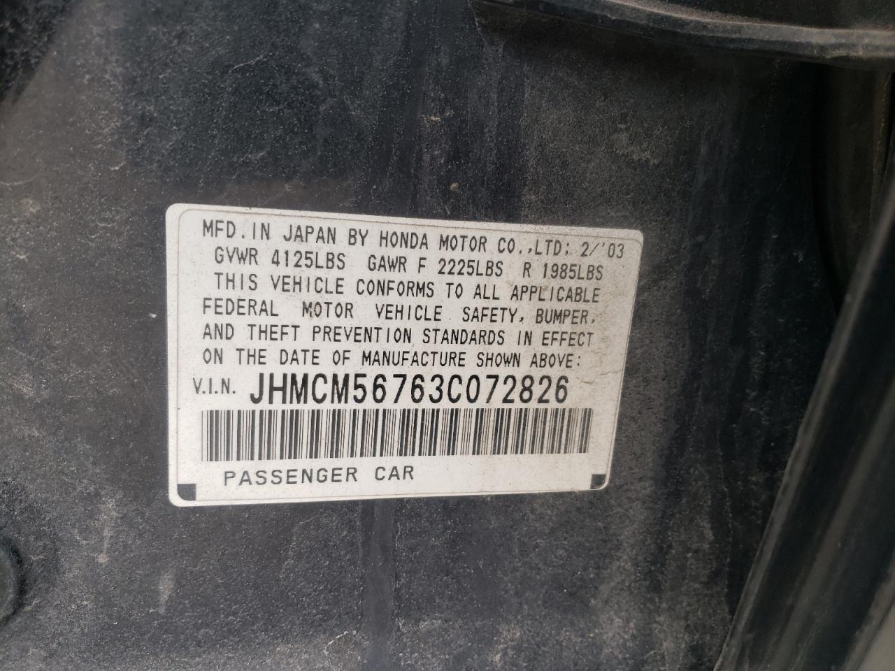 Photo 10 from auction – 2003 HONDA ACCORD EX with VIN JHMCM56763C072826