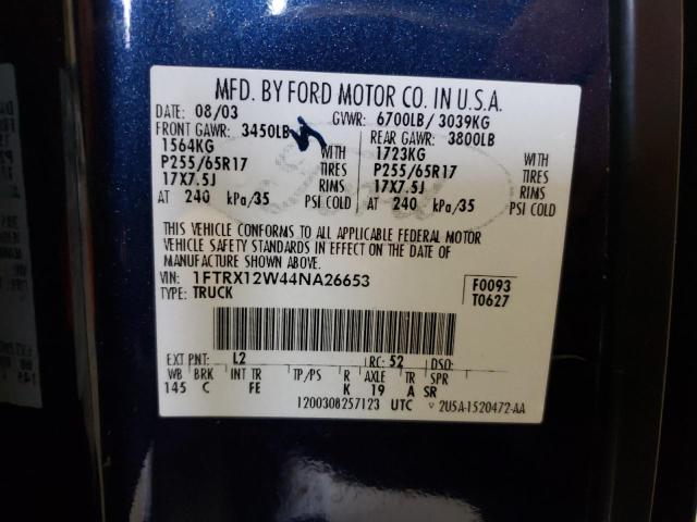 Photo 10 from auction – 2004 FORD F150 with VIN 1FTRX12W44NA26653
