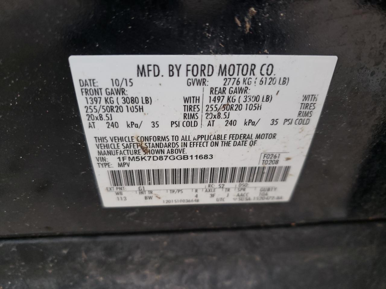 Photo 10 from auction – 2016 FORD EXPLORER X with VIN 1FM5K7D87GGB11683