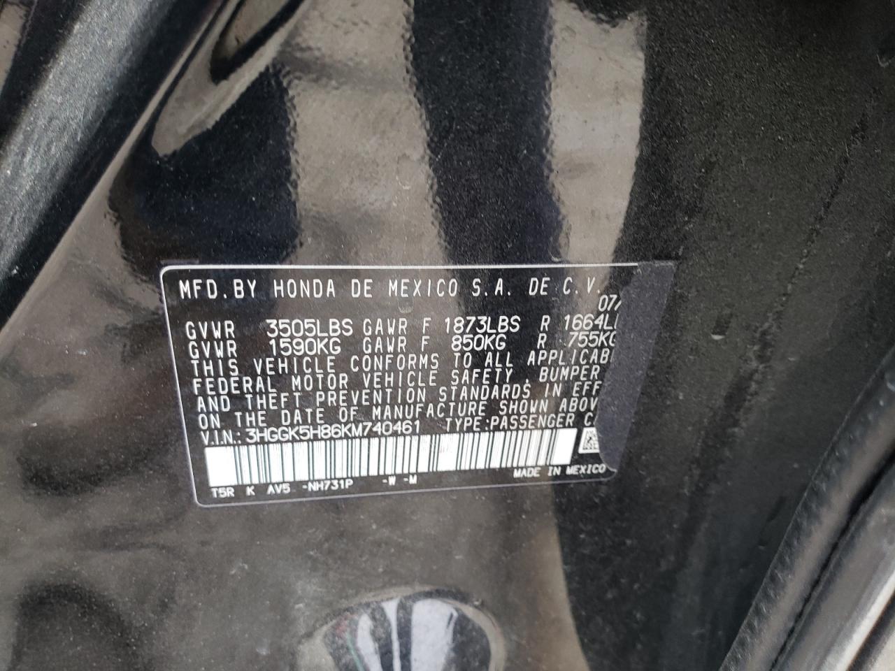 Photo 10 from auction – 2019 HONDA FIT EX with VIN 3HGGK5H86KM740461