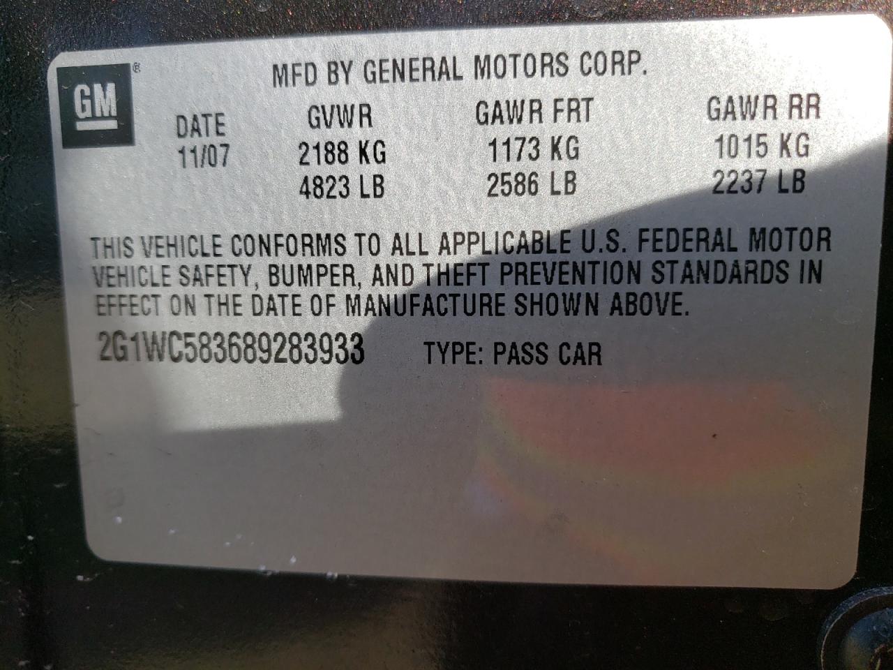 Photo 10 from auction – 2008 CHEVROLET IMPALA LT with VIN 2G1WC583689283933