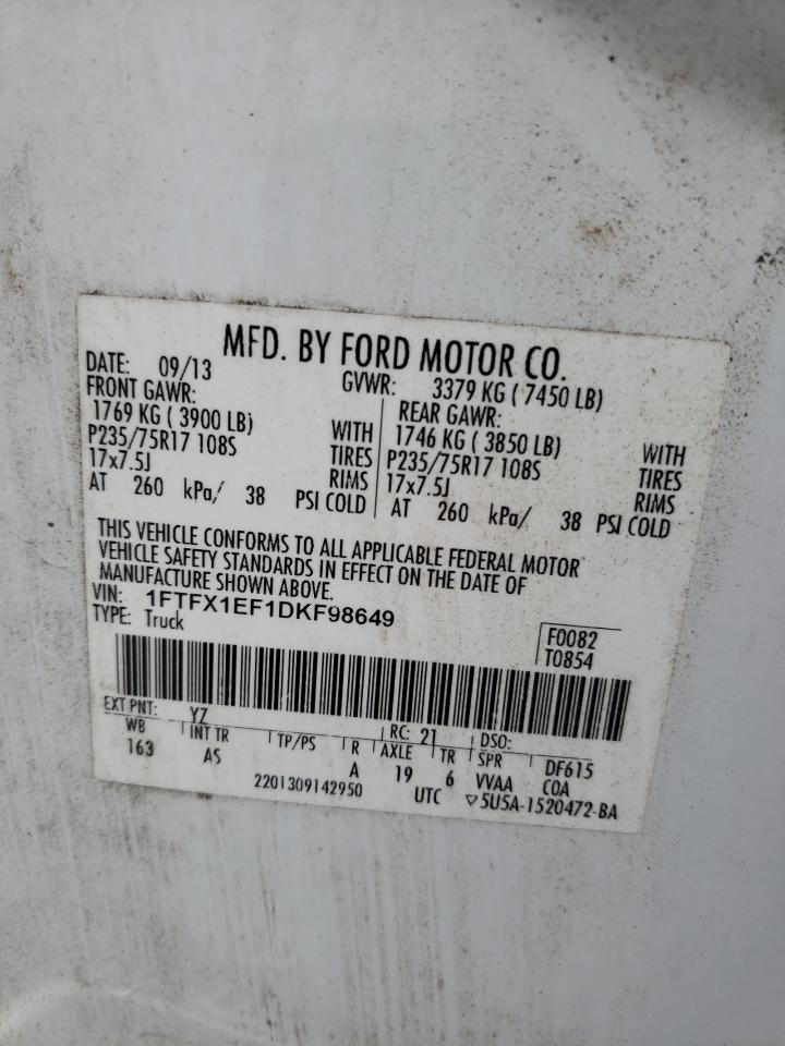 Photo 10 from auction – 2013 FORD F150 SUPER with VIN 1FTFX1EF1DKF98649