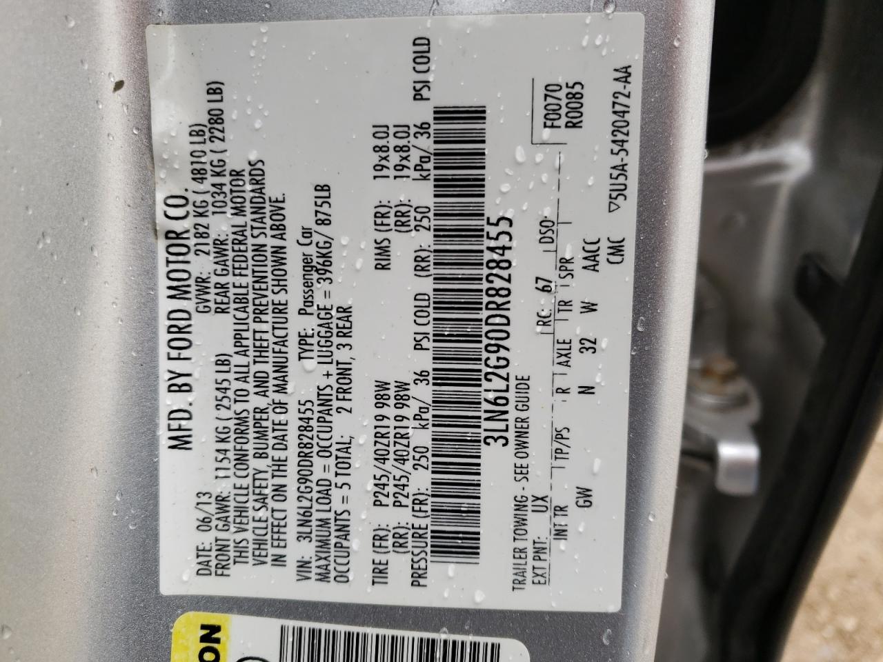 Photo 10 from auction – 2013 LINCOLN MKZ with VIN 3LN6L2G90DR828455