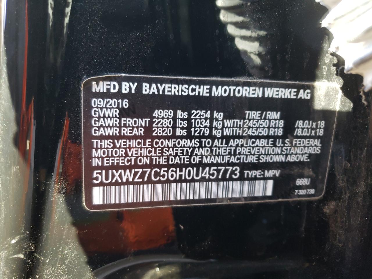 Photo 10 from auction – 2017 BMW X3 SDRIVE2 with VIN 5UXWZ7C56H0U45773