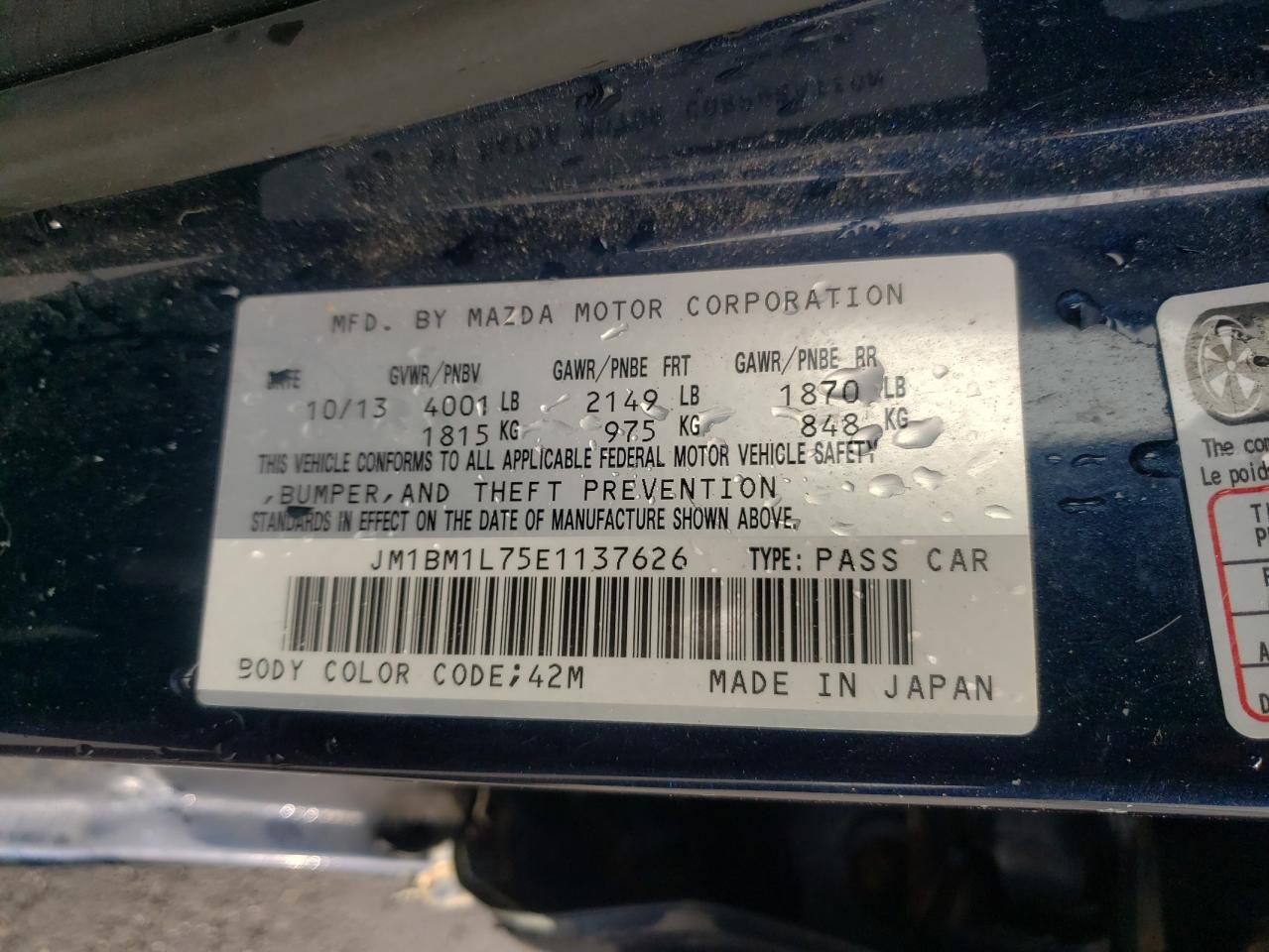 Photo 10 from auction – 2014 MAZDA 3 TOURING with VIN JM1BM1L75E1137626
