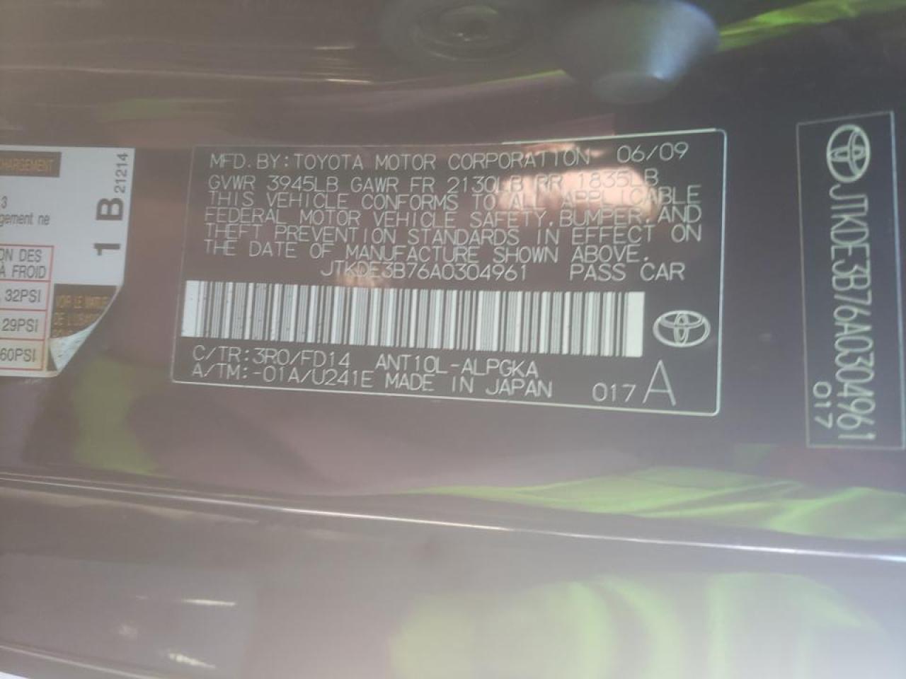 Photo 10 from auction – 2010 TOYOTA SCION TC with VIN JTKDE3B76A0304961