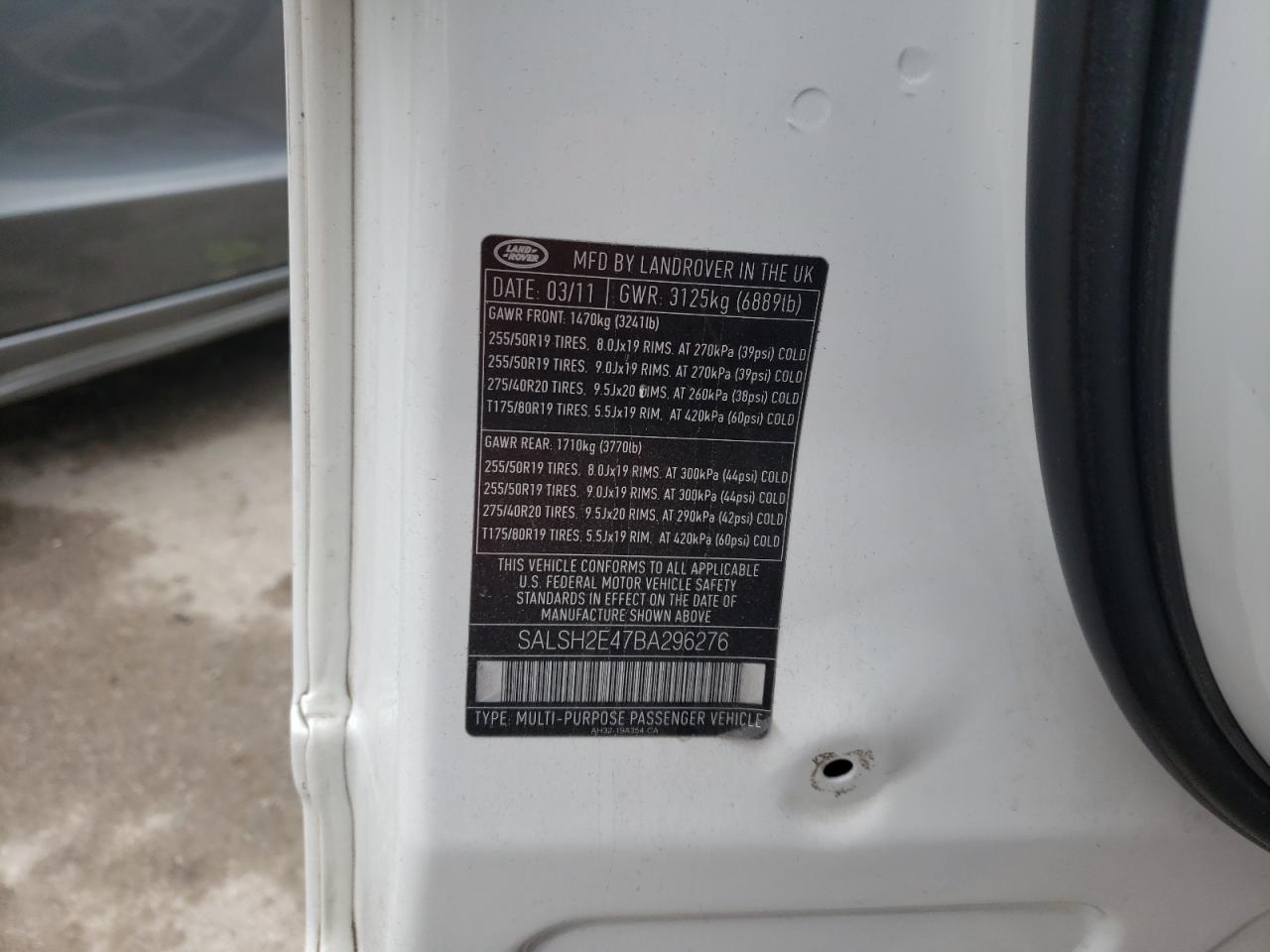 Photo 10 from auction – 2011 LAND ROVER RANGE ROVE with VIN SALSH2E47BA296276